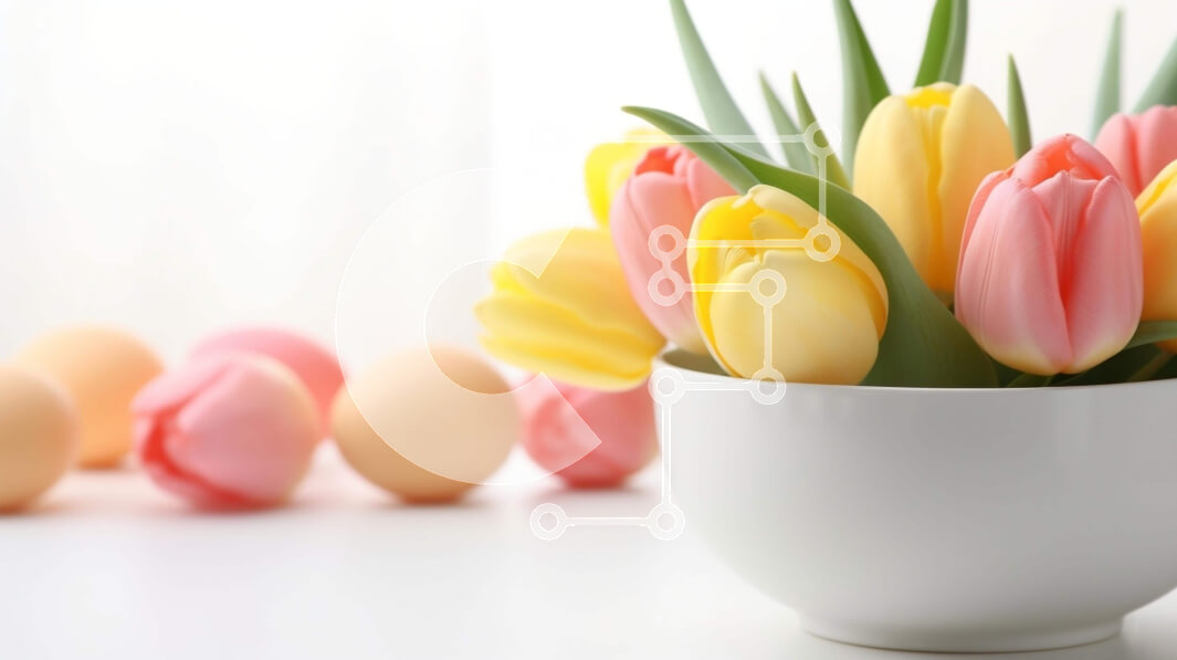 Intra Συλλεκτικό Ξύλινο Παζλ Plywood  4mm - Διακόσμηση πασχαλινών τραπεζιών με τουλίπες και πασχαλινά αυγά Σε Ξύλινο Κουτί - Διαστάσεις: 10x10 cm – 25 κομμάτια