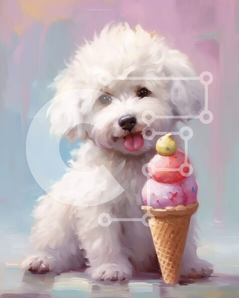 Σετ των 2 Intra Συλλεκτικό Ξύλινο Παζλ Plywood  4mm - Παιχνιδιάρικη εικόνα ενός μικρού λευκού σκύλου που απολαμβάνει ένα χωνάκι παγωτού Σε Ξύλινο Κουτί - Διαστάσεις: 10x10 cm – 25 κομμάτια