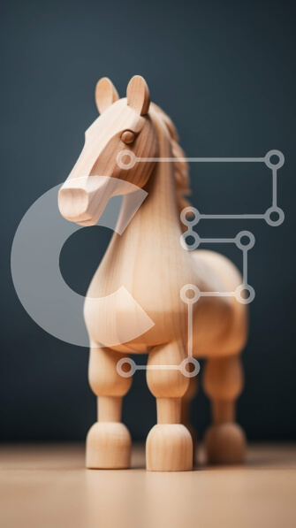 Intra Συλλεκτικό Ξύλινο Παζλ Plywood  4mm - Όμορφη εικόνα ξύλινου αγάλματος αλόγου σε σκοτεινό τραπέζι Σε Ξύλινο Κουτί - Διαστάσεις: 10x10 cm – 25 κομμάτια