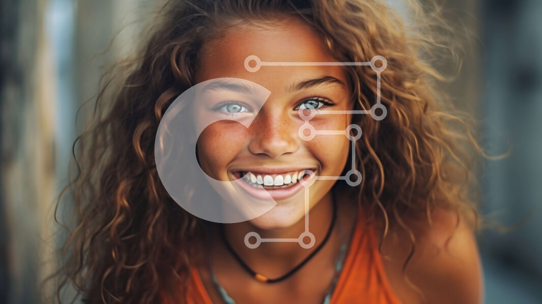 Intra Συλλεκτικό Ξύλινο Παζλ Plywood  4mm - Ευτυχισμένη νεαρή γυναίκα με σγουρά μαλλιά σε πορτοκαλί τοπ Σε Ξύλινο Κουτί - Διαστάσεις Puzzle: 10x10 cm – 25 κομμάτια