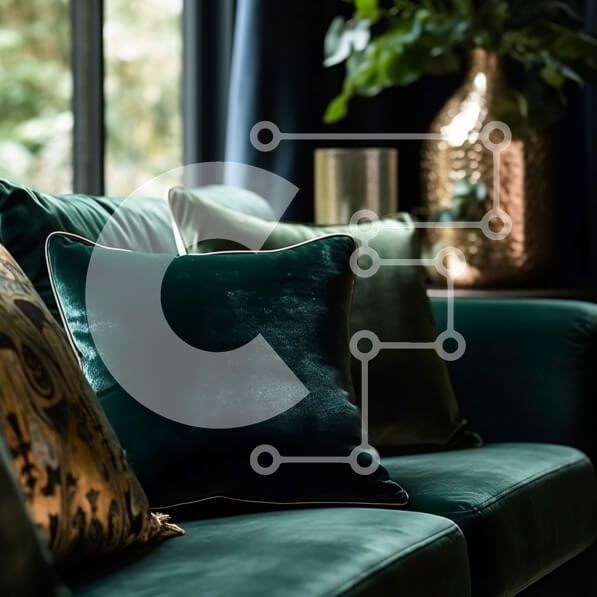 Intra Συλλεκτικό Ξύλινο Παζλ Plywood  4mm - Πράσινος καναπές με μαξιλάρια και λουλούδια στο τραπέζι σε υπέροχο εσωτερικό Σε Ξύλινο Κουτί - Διαστάσεις Puzzle: 10x10 cm – 25 κομμάτια