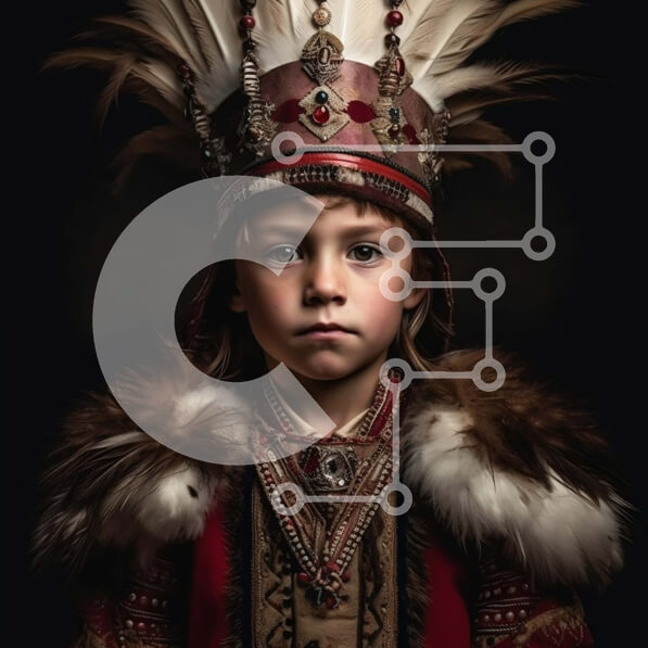 Intra Συλλεκτικό Ξύλινο Παζλ Plywood  4mm - Σοβαρό νεαρό αγόρι με παραδοσιακά ιθαγενή αμερικανικά ρούχα Σε Ξύλινο Κουτί - Διαστάσεις Puzzle: 10x10 cm – 25 κομμάτια