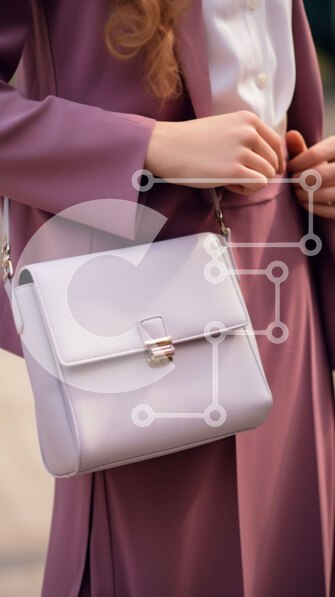 Intra Συλλεκτικό Ξύλινο Παζλ Plywood  4mm - Γυναίκα με μωβ κοστούμι με λευκή τσάντα Σε Ξύλινο Κουτί - Διαστάσεις Puzzle: 10x10 cm – 25 κομμάτια