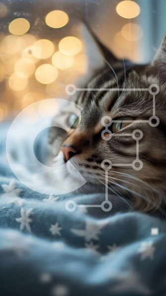 Σετ των 2 Intra Συλλεκτικό Ξύλινο Παζλ Plywood  4mm - Αξιολάτρευτη γάτα που ξαπλώνει σε μια ζεστή μπλε κουβέρτα Σε Ξύλινο Κουτί - Διαστάσεις: 10x10 cm – 25 κομμάτια