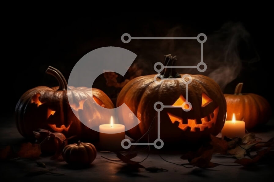 Intra Συλλεκτικό Ξύλινο Παζλ Plywood  4mm - Απόκοσμες σκαλιστές κολοκύθες με λαμπερά μάτια σε σκούρο φόντο Σε Ξύλινο Κουτί - Διαστάσεις: 10x10 cm – 25 κομμάτια