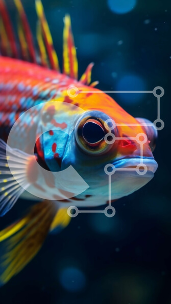 Σετ των 2 Intra Συλλεκτικό Ξύλινο Παζλ Plywood  4mm - Πολύχρωμα ψάρια που κολυμπούν σε σκοτεινό υποβρύχιο περιβάλλον Σε Ξύλινο Κουτί - Διαστάσεις: 10x10 cm – 25 κομμάτια