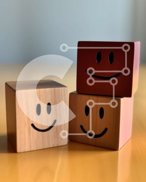 Intra Συλλεκτικό Ξύλινο Παζλ Plywood  4mm - Smiley Face Ξύλινοι μπλοκ σε ένα τραπέζι Σε Ξύλινο Κουτί - Διαστάσεις: 10x10 cm – 25 κομμάτια