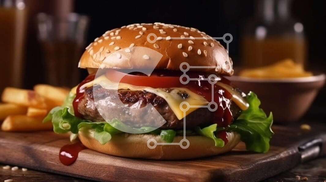 Σετ των 2 Intra Συλλεκτικό Ξύλινο Παζλ Plywood  4mm - Λαχταριστό Cheeseburger με πατάτες σε ψωμάκι Σε Ξύλινο Κουτί - Διαστάσεις: 10x10 cm – 25 κομμάτια