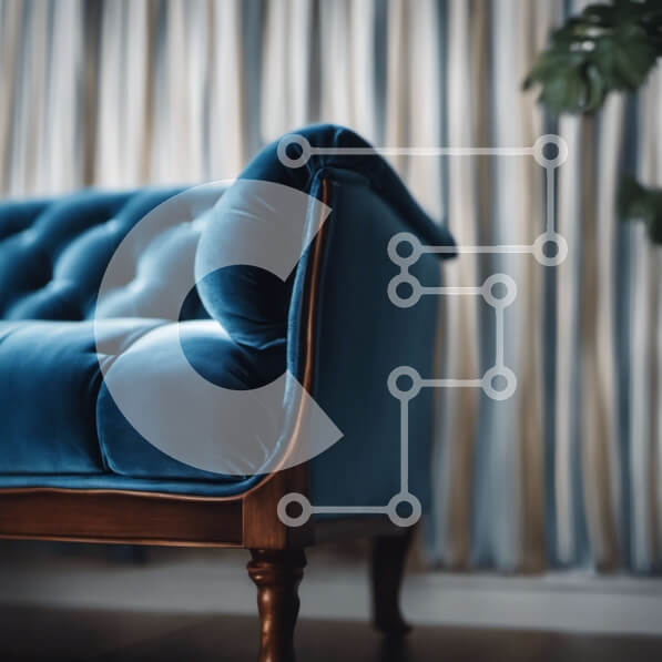 Intra Συλλεκτικό Ξύλινο Παζλ Plywood  4mm - Μπλε βελούδινο καναπές με ξύλινα πόδια και μπράτσα Σε Ξύλινο Κουτί - Διαστάσεις Puzzle: 10x10 cm – 25 κομμάτια