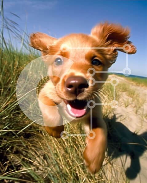 Σετ των 2 Intra Συλλεκτικό Ξύλινο Παζλ Plywood  4mm - Ευτυχισμένος καφέ σκύλος που τρέχει στην παραλία Σε Ξύλινο Κουτί - Διαστάσεις: 10x10 cm – 25 κομμάτια