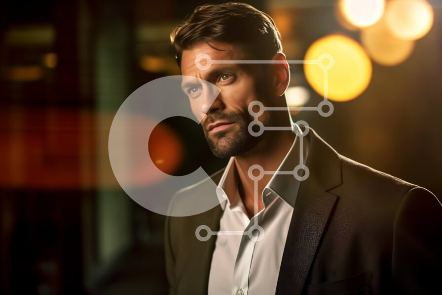 Intra Συλλεκτικό Ξύλινο Παζλ Plywood  4mm - Επαγγελματίας επιχειρηματίας με μαύρο κοστούμι και γραβάτα που στέκεται στο δωμάτιο με χαμηλό φωτισμό Σε Ξύλινο Κουτί - Διαστάσεις Puzzle: 10x10 cm – 25 κομμάτια