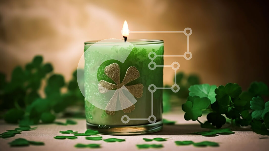 Intra Συλλεκτικό Ξύλινο Παζλ Plywood  4mm - Όμορφη εικόνα ενός πράσινου κεριού με τριφύλλια Σε Ξύλινο Κουτί - Διαστάσεις Puzzle: 10x10 cm – 25 κομμάτια