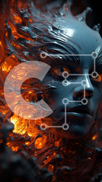 Intra Συλλεκτικό Ξύλινο Παζλ Plywood  4mm - Εκπληκτική εικόνα μιας γυναίκας με μπλε μαλλιά και λαμπερά πορτοκαλί μάτια Σε Ξύλινο Κουτί - Διαστάσεις Puzzle: 10x10 cm – 25 κομμάτια