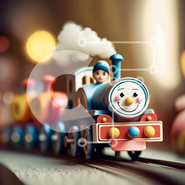 Intra Συλλεκτικό Ξύλινο Παζλ Plywood  4mm - Πολύχρωμο παιχνίδι τρένο με ατμομηχανή και ιδιότροπο φόντο του χωριού Σε Ξύλινο Κουτί - Διαστάσεις: 10x10 cm – 25 κομμάτια