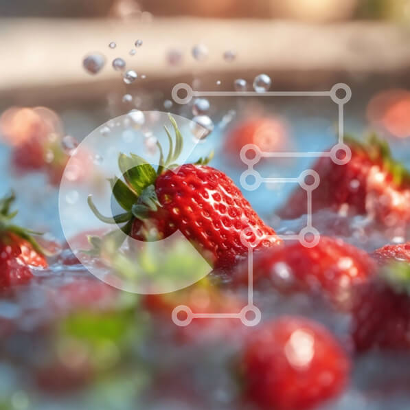 Σετ των 2 Intra Συλλεκτικό Ξύλινο Παζλ Plywood  4mm - Κοντινή όψη των φρέσκων φραουλών στο νερό Σε Ξύλινο Κουτί - Διαστάσεις: 10x10 cm – 25 κομμάτια