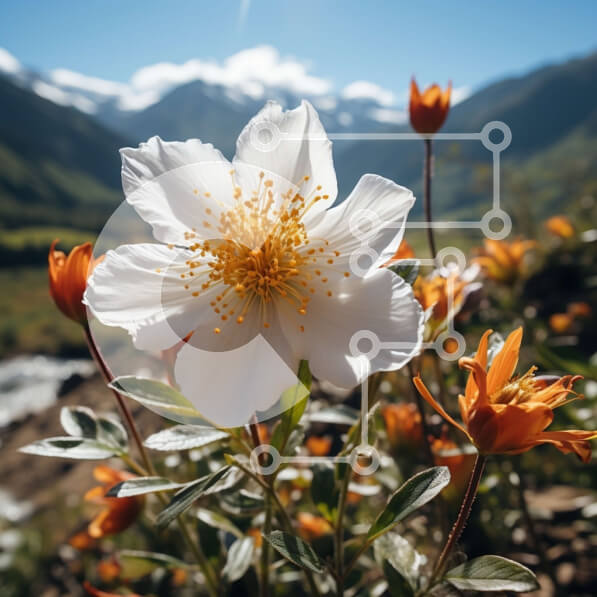 Intra Συλλεκτικό Ξύλινο Παζλ Plywood  4mm - Όμορφη εικόνα ενός λευκού λουλουδιού σε ένα χορταριασμένο χωράφι με φόντο το βουνό Σε Ξύλινο Κουτί - Διαστάσεις: 10x10 cm – 25 κομμάτια