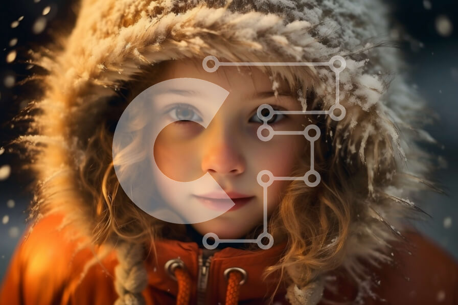 Intra Συλλεκτικό Ξύλινο Παζλ Plywood  4mm - Αξιολάτρευτη εικόνα ενός νεαρού κοριτσιού στο χιόνι με πορτοκαλί μπουφάν και κουκούλα Σε Ξύλινο Κουτί - Διαστάσεις Puzzle: 10x10 cm – 25 κομμάτια