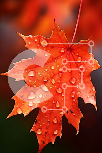 Σετ των 2 Intra Συλλεκτικό Ξύλινο Παζλ Plywood  4mm - Πορτοκαλί φύλλο σφενδάμου με σταγονίδια νερού Σε Ξύλινο Κουτί - Διαστάσεις: 10x10 cm – 25 κομμάτια