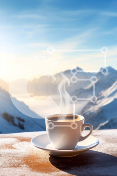 Σετ των 2 Intra Συλλεκτικό Ξύλινο Παζλ Plywood  4mm - Ζεστός καφές με χιονισμένα βουνά Σε Ξύλινο Κουτί - Διαστάσεις: 10x10 cm – 25 κομμάτια