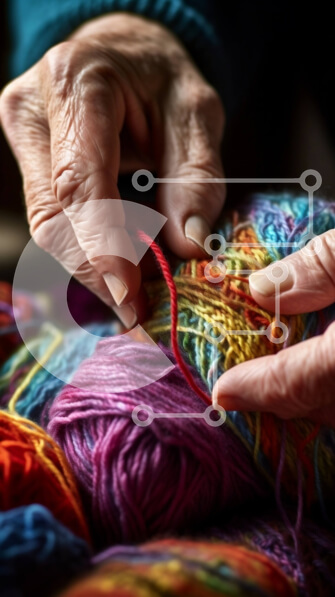 Intra Συλλεκτικό Ξύλινο Παζλ Plywood  4mm - Όμορφη εικόνα μιας ηλικιωμένης γυναίκας που πλέκει με έντονο νήμα Σε Ξύλινο Κουτί - Διαστάσεις Puzzle: 10x10 cm – 25 κομμάτια