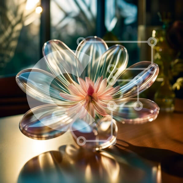 Intra Συλλεκτικό Ξύλινο Παζλ Plywood  4mm - Όμορφο γυάλινο λουλούδι σε ξύλινο τραπέζι με θέα στον κήπο Σε Ξύλινο Κουτί - Διαστάσεις Puzzle: 10x10 cm – 25 κομμάτια