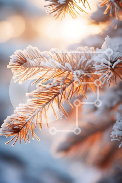 Σετ των 2 Intra Συλλεκτικό Ξύλινο Παζλ Plywood  4mm - Κοντινό πλάνο του χιονισμένου κλάδου πεύκου με παγάκια Σε Ξύλινο Κουτί - Διαστάσεις: 10x10 cm – 25 κομμάτια