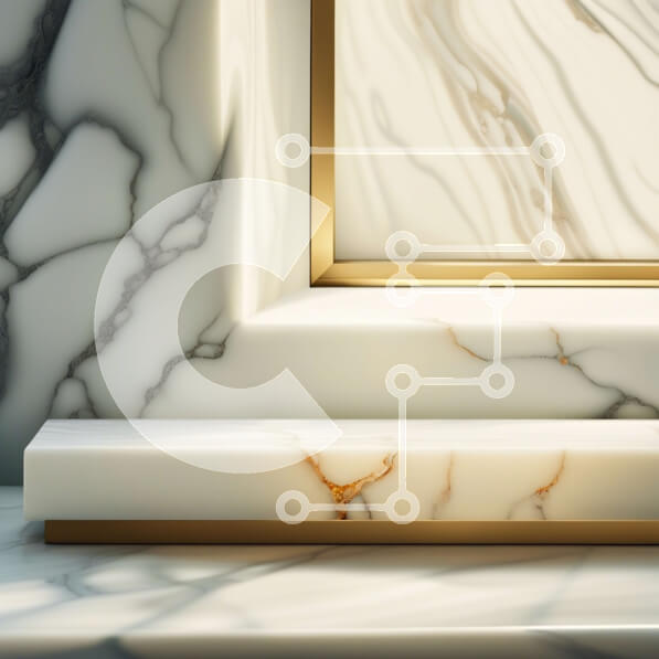 Intra Συλλεκτικό Ξύλινο Παζλ Plywood  4mm - Κομψός τοίχος από λευκό μάρμαρο με χρυσό πλαίσιο και πάγκο Σε Ξύλινο Κουτί - Διαστάσεις Puzzle: 10x10 cm – 25 κομμάτια