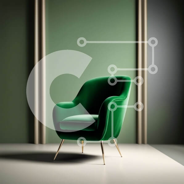 Intra Συλλεκτικό Ξύλινο Παζλ Plywood  4mm - Κομψή πράσινη βελούδινη πολυθρόνα σε μινιμαλιστικό σκηνικό Σε Ξύλινο Κουτί - Διαστάσεις Puzzle: 10x10 cm – 25 κομμάτια