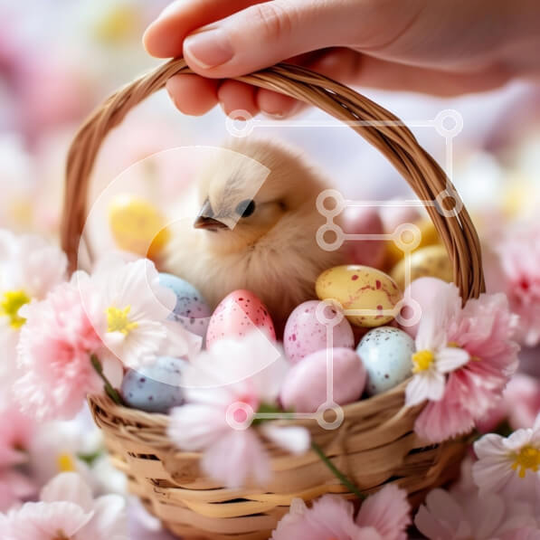 Intra Συλλεκτικό Ξύλινο Παζλ Plywood  4mm - Πολύχρωμα Πασχαλινά αυγά σε ένα καλάθι Σε Ξύλινο Κουτί - Διαστάσεις: 10x10 cm – 25 κομμάτια