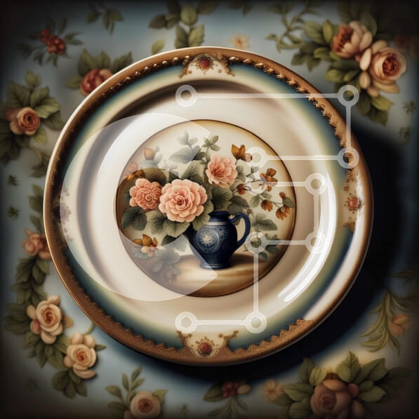 Intra Συλλεκτικό Ξύλινο Παζλ Plywood  4mm - Όμορφο πορσελάνινο πιάτο με λουλουδάτο σχέδιο και ροζ τριαντάφυλλα Σε Ξύλινο Κουτί - Διαστάσεις: 10x10 cm – 25 κομμάτια