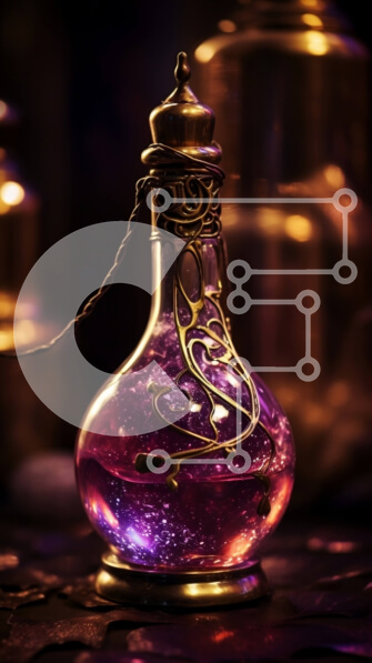 Intra Συλλεκτικό Ξύλινο Παζλ Plywood  4mm - Εκπληκτική εικόνα μωβ υγρού σε γυάλινο μπουκάλι με χρυσές και ασημένιες πινελιές Σε Ξύλινο Κουτί - Διαστάσεις: 10x10 cm – 25 κομμάτια