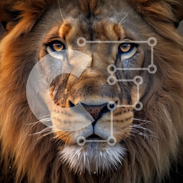 Intra Συλλεκτικό Ξύλινο Παζλ Plywood  4mm - Βασιλικό λιοντάρι με σκοτεινή και πλήρη χαίτη σε δραματική κινηματογράφηση σε πρώτο πλάνο Σε Ξύλινο Κουτί - Διαστάσεις: 10x10 cm – 25 κομμάτια