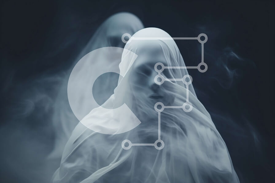 Intra Συλλεκτικό Ξύλινο Παζλ Plywood  4mm - Δύο φαντάσματα με λευκές ρόμπες σε σκοτεινό φόντο Σε Ξύλινο Κουτί - Διαστάσεις Puzzle: 10x10 cm – 25 κομμάτια