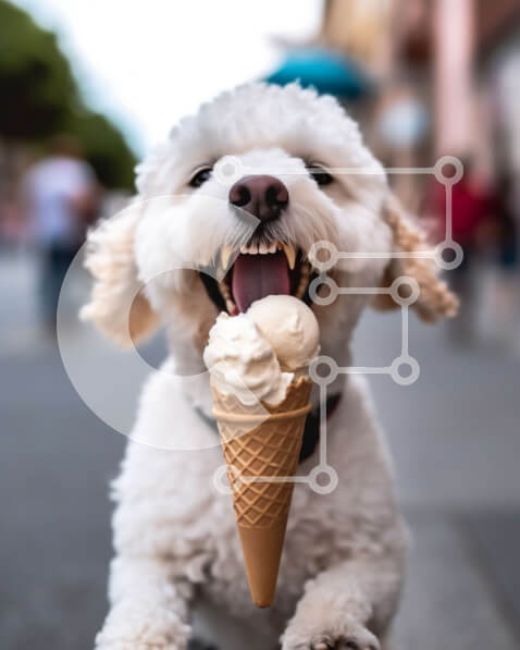 Σετ των 2 Intra Συλλεκτικό Ξύλινο Παζλ Plywood  4mm - Χαριτωμένη φωτογραφία μικρού σκύλου που απολαμβάνει χωνάκι παγωτού Σε Ξύλινο Κουτί - Διαστάσεις: 10x10 cm – 25 κομμάτια