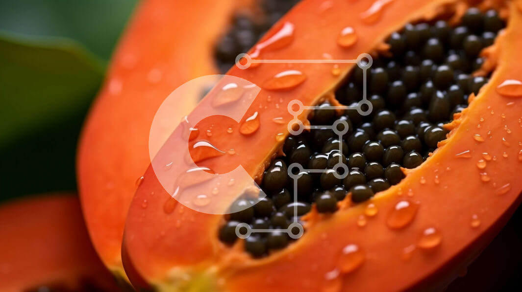 Σετ των 2 Intra Συλλεκτικό Ξύλινο Παζλ Plywood  4mm - Ώριμα φρούτα παπάγιας με σταγονίδια νερού Σε Ξύλινο Κουτί - Διαστάσεις: 10x10 cm – 25 κομμάτια