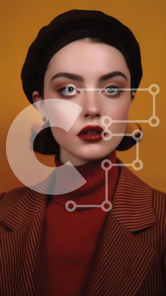 Intra Συλλεκτικό Ξύλινο Παζλ Plywood  4mm - Όμορφη γυναίκα με κόκκινο μπερέ και καφέ σακάκι Σε Ξύλινο Κουτί - Διαστάσεις Puzzle: 10x10 cm – 25 κομμάτια