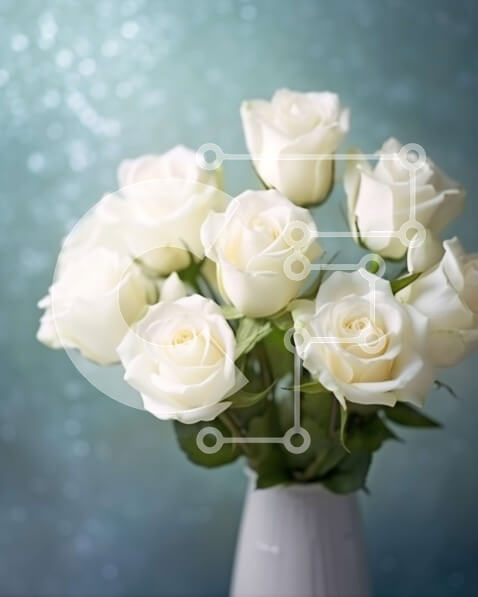 Intra Συλλεκτικό Ξύλινο Παζλ Plywood  4mm - Εκπληκτική εικόνα λευκών τριαντάφυλλων σε βάζο σε πολύχρωμο φόντο Σε Ξύλινο Κουτί - Διαστάσεις Puzzle: 10x10 cm – 25 κομμάτια