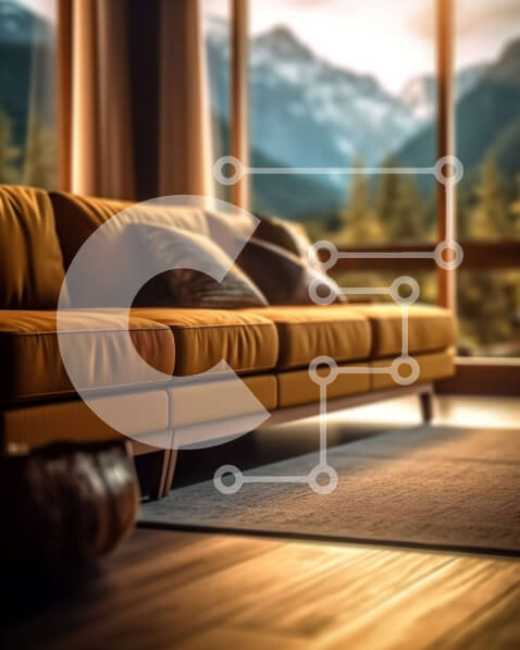 Intra Συλλεκτικό Ξύλινο Παζλ Plywood  4mm - Κομψός κίτρινος καναπές με εκπληκτική θέα στο βουνό Σε Ξύλινο Κουτί - Διαστάσεις Puzzle: 10x10 cm – 25 κομμάτια