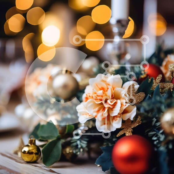 Intra Συλλεκτικό Ξύλινο Παζλ Plywood  4mm - Όμορφο γιορτινό τραπέζι με χρυσά και κόκκινα λουλούδια, κεριά και στολίδια Σε Ξύλινο Κουτί - Διαστάσεις: 10x10 cm – 25 κομμάτια