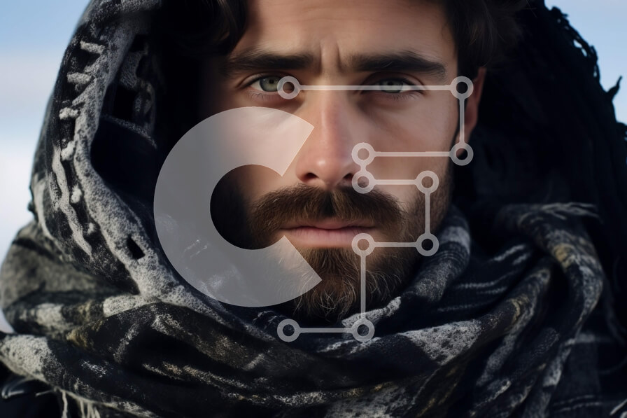 Intra Συλλεκτικό Ξύλινο Παζλ Plywood  4mm - Σοβαρός άνδρας με κουκούλα και μούσι να κοιτάζει την κάμερα Σε Ξύλινο Κουτί - Διαστάσεις Puzzle: 10x10 cm – 25 κομμάτια