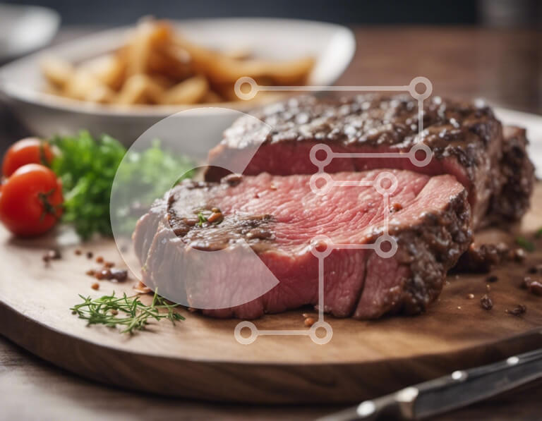 Σετ των 2 Intra Συλλεκτικό Ξύλινο Παζλ Plywood  4mm - Νόστιμη μπριζόλα με γαρνιτούρες σε ξύλο κοπής Σε Ξύλινο Κουτί - Διαστάσεις: 10x10 cm – 25 κομμάτια