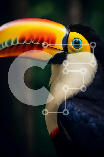 Σετ των 2 Intra Συλλεκτικό Ξύλινο Παζλ Plywood  4mm - Ζωντανή κινηματογράφηση σε πρώτο πλάνο του ράμφους ενός Τουκάν με κυρτό ραβδί Σε Ξύλινο Κουτί - Διαστάσεις: 10x10 cm – 25 κομμάτια