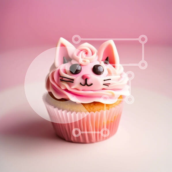 Σετ των 2 Intra Συλλεκτικό Ξύλινο Παζλ Plywood  4mm - Αξιολάτρευτο ροζ cupcake με χαριτωμένο πρόσωπο γάτας Σε Ξύλινο Κουτί - Διαστάσεις: 10x10 cm – 25 κομμάτια