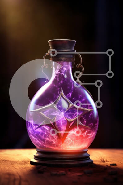 Intra Συλλεκτικό Ξύλινο Παζλ Plywood  4mm - Εκπληκτική εικόνα ενός μωβ υγρού σε γυάλινο μπουκάλι με λαμπερό φως Σε Ξύλινο Κουτί - Διαστάσεις: 10x10 cm – 25 κομμάτια