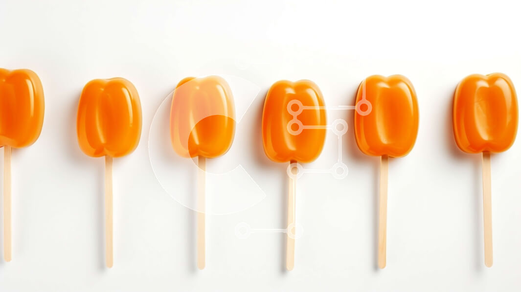 Σετ των 2 Intra Συλλεκτικό Ξύλινο Παζλ Plywood  4mm - Κάθετη σειρά από πορτοκαλί γλειφιτζούρια σε ξυλάκια Σε Ξύλινο Κουτί - Διαστάσεις: 10x10 cm – 25 κομμάτια