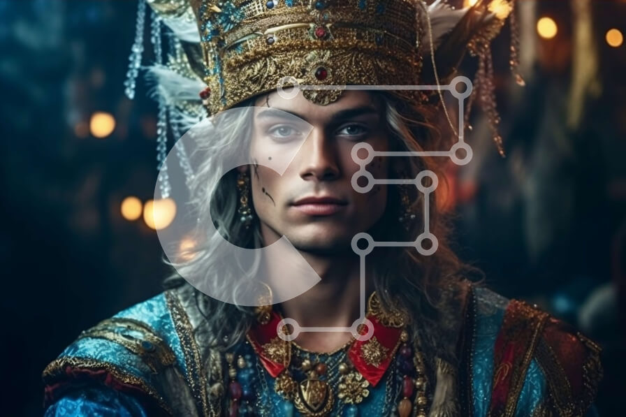 Intra Συλλεκτικό Ξύλινο Παζλ Plywood  4mm - Πορτρέτο ενός άνδρα με βασιλική εμφάνιση με στέμμα και περίτεχνα ρούχα Σε Ξύλινο Κουτί - Διαστάσεις Puzzle: 10x10 cm – 25 κομμάτια