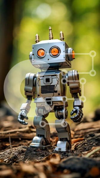 Intra Συλλεκτικό Ξύλινο Παζλ Plywood  4mm - Συναρπαστική εικόνα ενός ρομπότ σε ένα δάσος Σε Ξύλινο Κουτί - Διαστάσεις Puzzle: 10x10 cm – 25 κομμάτια