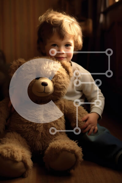 Intra Συλλεκτικό Ξύλινο Παζλ Plywood  4mm - Ζεστή και άνετη εικόνα αγοριού που αγκαλιάζει λούτρινο αρκουδάκι Σε Ξύλινο Κουτί - Διαστάσεις Puzzle: 10x10 cm – 25 κομμάτια