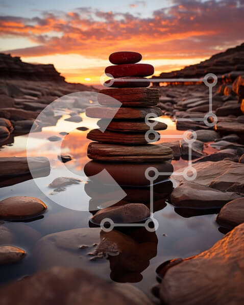 Intra Συλλεκτικό Ξύλινο Παζλ Plywood  4mm - Όμορφο ηλιοβασίλεμα με ισορροπημένα βράχια σε ένα ήρεμο περιβάλλον Σε Ξύλινο Κουτί - Διαστάσεις: 10x10 cm – 25 κομμάτια