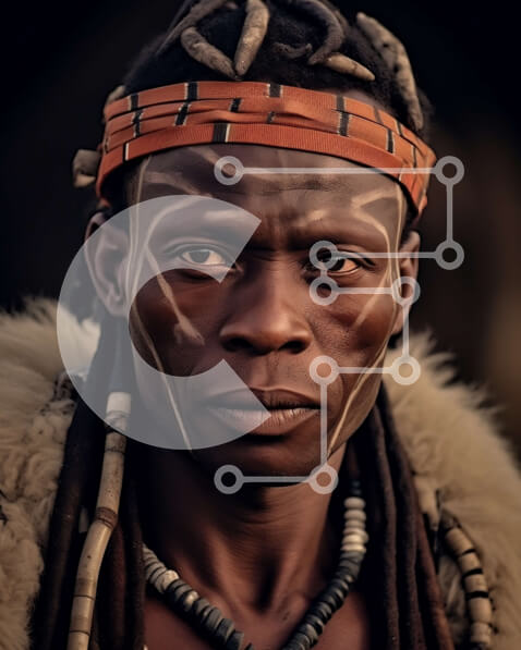 Intra Συλλεκτικό Ξύλινο Παζλ Plywood  4mm - Πορτρέτο ενός σοβαρού Αφρικανού με παραδοσιακά ρούχα και κοσμήματα Σε Ξύλινο Κουτί - Διαστάσεις Puzzle: 10x10 cm – 25 κομμάτια